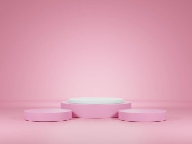 Pembe arka planda boş podyum. Pembe ürün arka plan standı. Reklam ürünleri sunumları, modeller, kozmetik ürün gösterimleri, yayalar. 3d oluşturma.