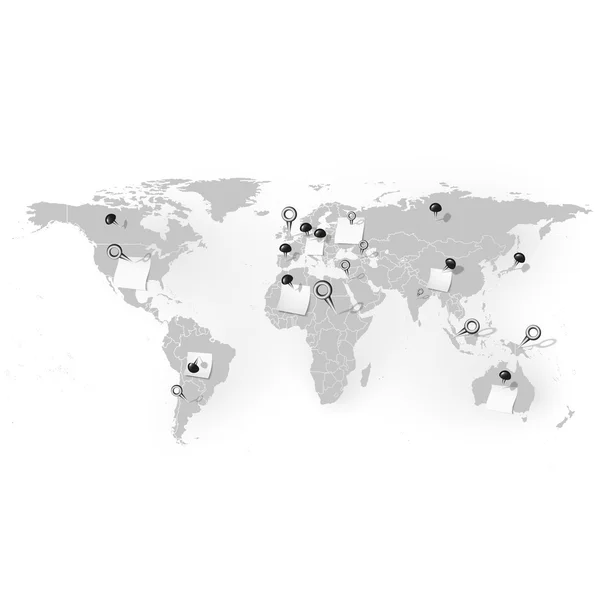 Mapa mundial con clavos de papelería — Archivo Imágenes Vectoriales