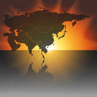 Avrasya harita üzerinde gün batımı