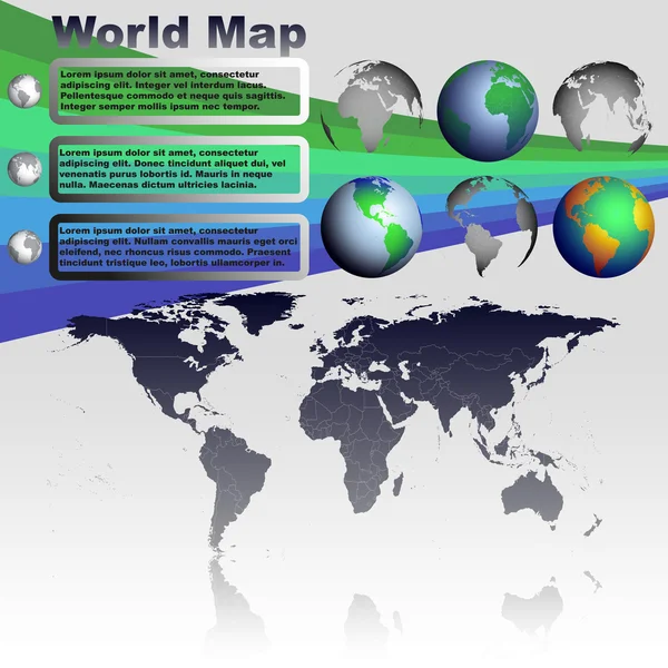 Weltkarte auf grauem Hintergrund Vektor — Stockvektor