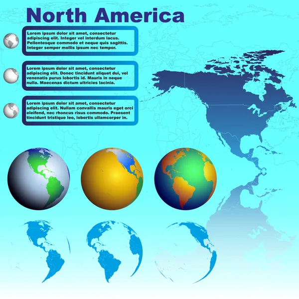 América do Norte mapa no vetor de fundo azul —  Vetores de Stock