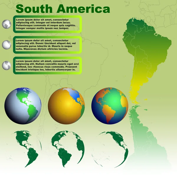 Kaart van Zuid-Amerika op groene achtergrond vector — Stockvector