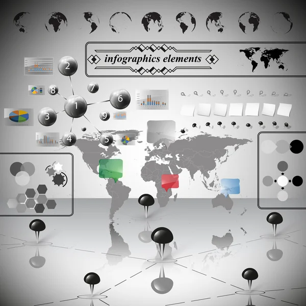 Mapa del mundo, diferenciadores y gráficos de información, ilustración vectorial infográfica — Archivo Imágenes Vectoriales