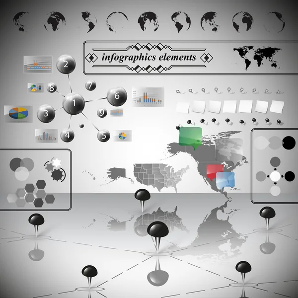 Mappa del Nord America, diverse icone e grafici informativi, illustrazione vettoriale infografica — Vettoriale Stock