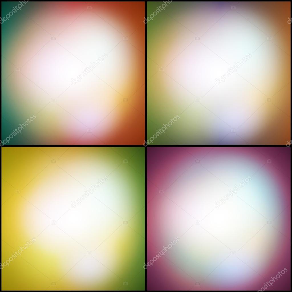 Abstract set of multicolored backgrounds, defocused lights vector illustration