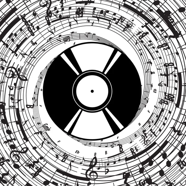 Векторна вінілова плита з музичними символами — стоковий вектор