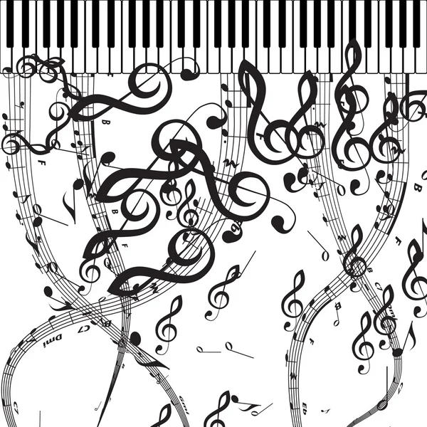 Teclas de piano vectorial con símbolos musicales — Vector de stock