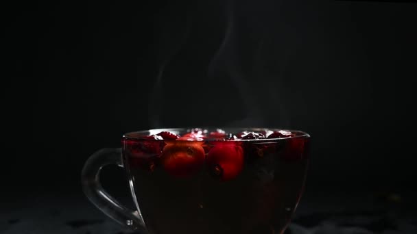 Steam Comes Cup Rosehip Tea Close — Stockvideo