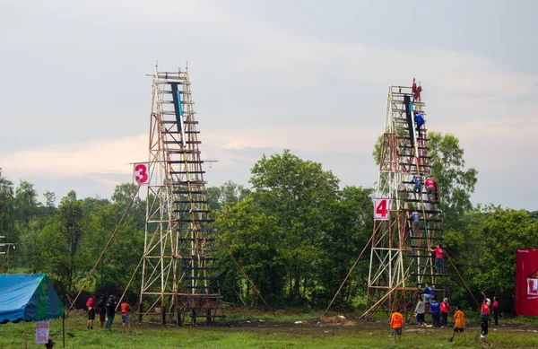 Die Rakete Hebt Den Himmel Das Raketenfest Der Provinz Yasothon Stockfoto
