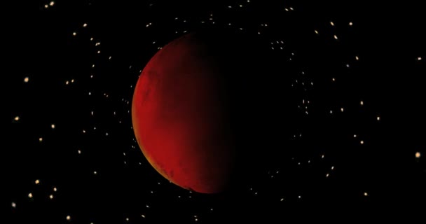 Planeta rojo ardiente está girando en el espacio entre las estrellas. — Vídeos de Stock