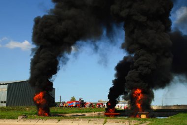 The flame is explosive large and firefighters.