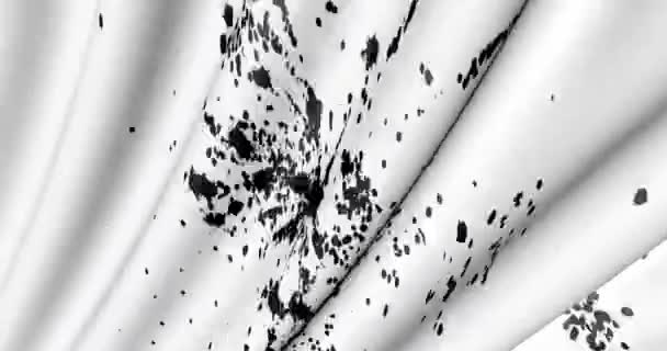 Tecido Branco Abstrato Com Salpicos Pretos Fogos Artifício Ondas Pano — Vídeo de Stock