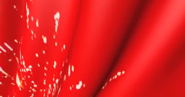 Tejido rojo festivo con salpicaduras blancas de fuegos artificiales. — Vídeos de Stock