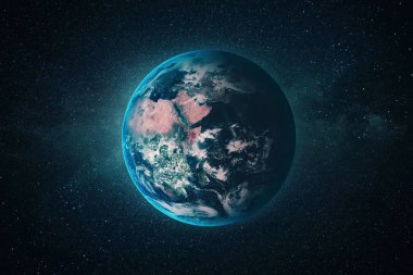 Güzel mavi gezegen Dünya yıldızlarla dolu uzayın derinliklerinde. Boşluk Duvar Kağıdı