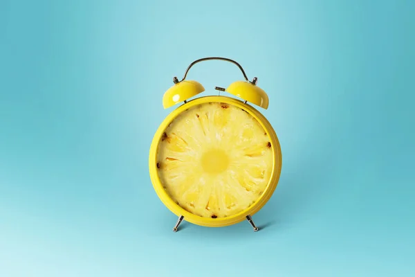 Kreative Idee Ananas Wecker Auf Pastellblauem Hintergrund Lustiges Konzept Und — Stockfoto
