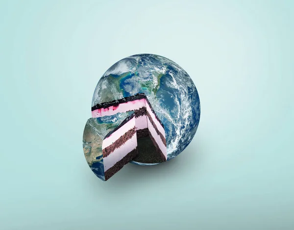 Planet Erde Kuchen Konzept Blauer Planet Erde Tortenstücke Auf Blauem — Stockfoto