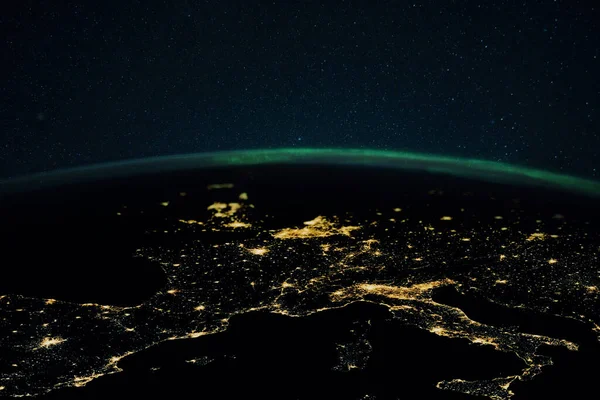 Terra Planeta Noturno Com Luzes Das Cidades Megalopolis Noite Luzes — Fotografia de Stock