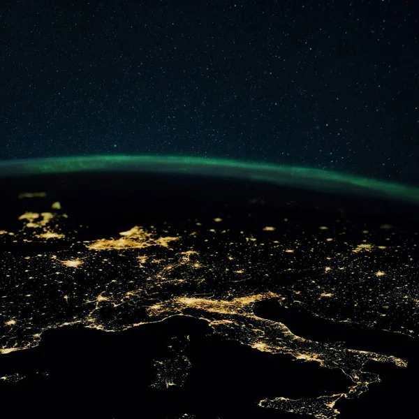 Terra Planeta Noturno Com Luzes Das Cidades Megalopolis Noite Luzes — Fotografia de Stock