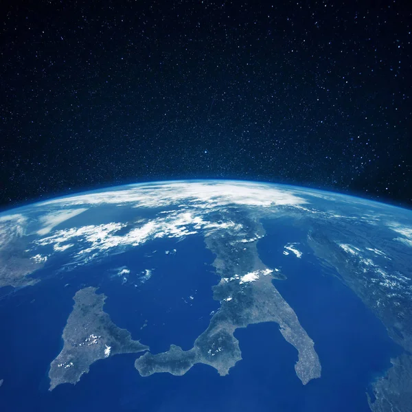 Vista Planeta Terra Espaço Itália Continente Céu Estrelado — Fotografia de Stock