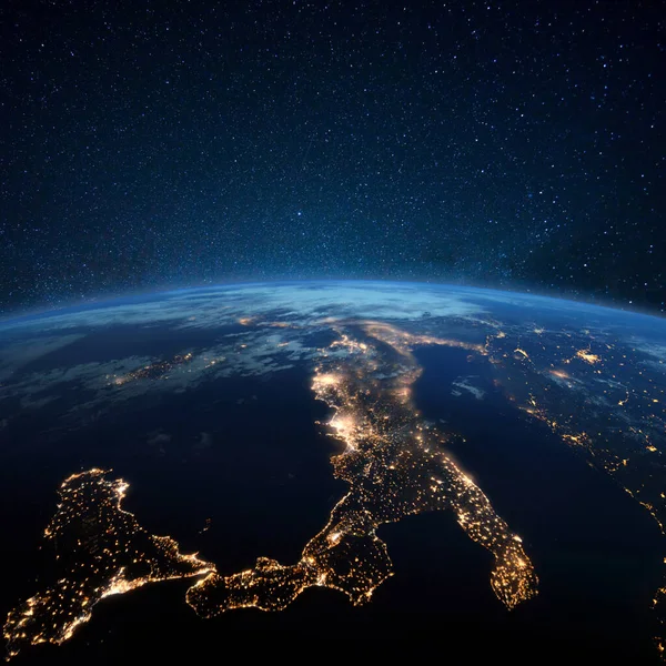 Bela Terra Planeta Azul Com Luzes Cidade Noite Europa Central — Fotografia de Stock