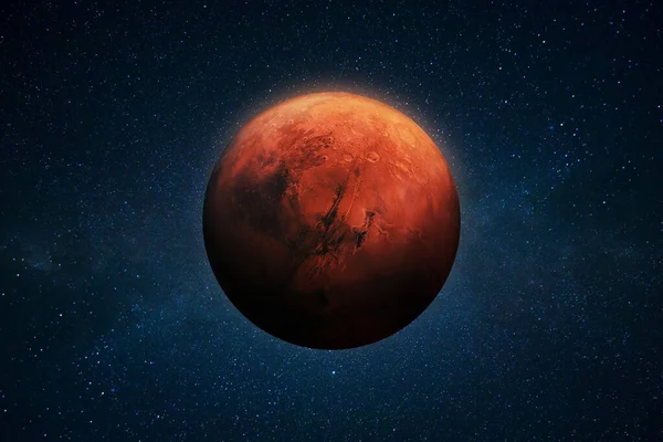 Червона Планета Марс Глибокому Космосі Зірками Космічний Папір — стокове фото