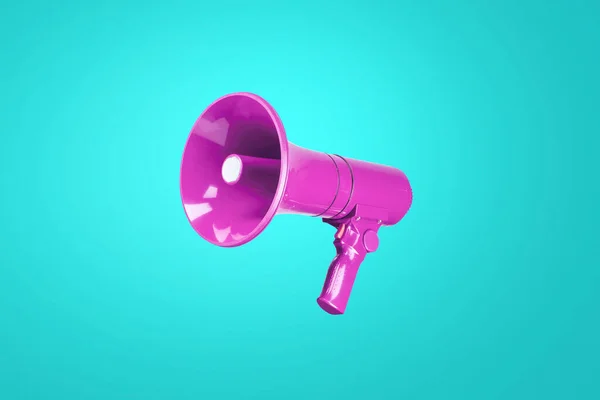 Beautiful Colored Pink Megaphone Cold Blue Background Combination Complimentary Colors — Stock Photo, Image