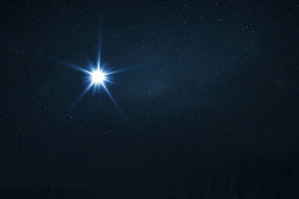 Star Shines Manger Christmas Jesus Christ Bethlehem Illuminated Christ Christmas — Stock Photo, Image