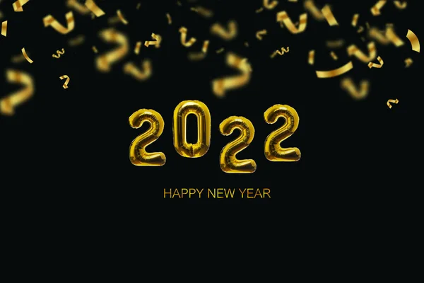 Золоті Святкові Кульки 2022 Року Конфетті Чорному Тлі Новий Рік — стокове фото