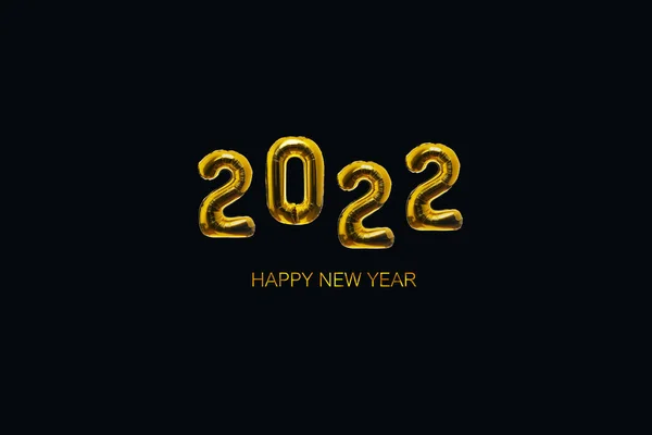 2022年新年前夕 黑色背景 2022年的金色气球 上面印有 新年快乐 豪华黄金假日贺卡设计 — 图库照片