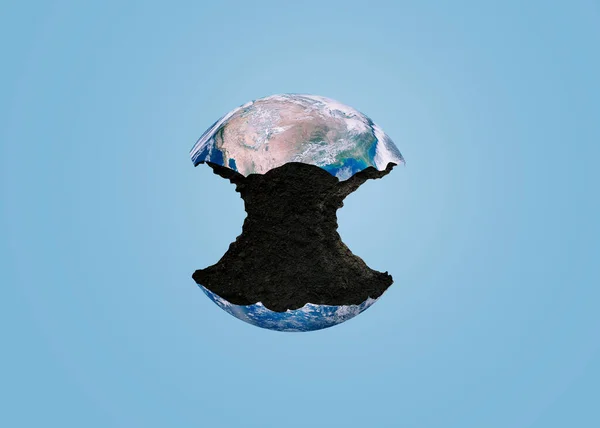 Укусил Голубую Планету Земля Землей Голубом Фоне Творческая Идея Загрязнения — стоковое фото