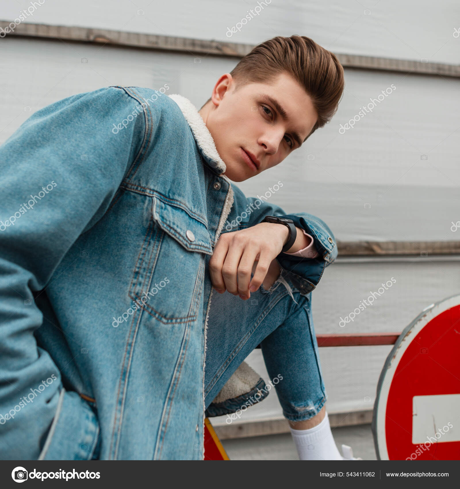 Cute smart boy, hairstyles,denim shirt, blue jeans n...