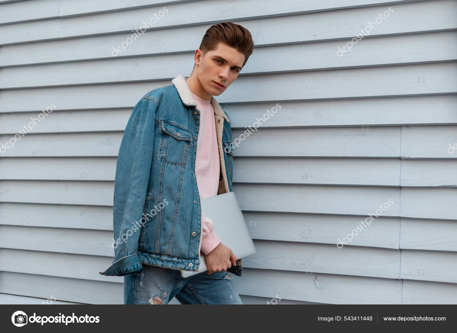 Denim Jacket Young And Modern Jeans Modern Handsome Young Man