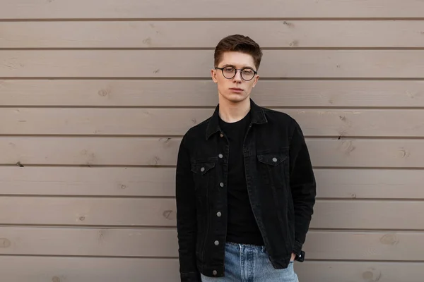 Cute American Young Hipster Man Hairstyle Fashionable Glasses Stylish Casual — Stock Photo, Image