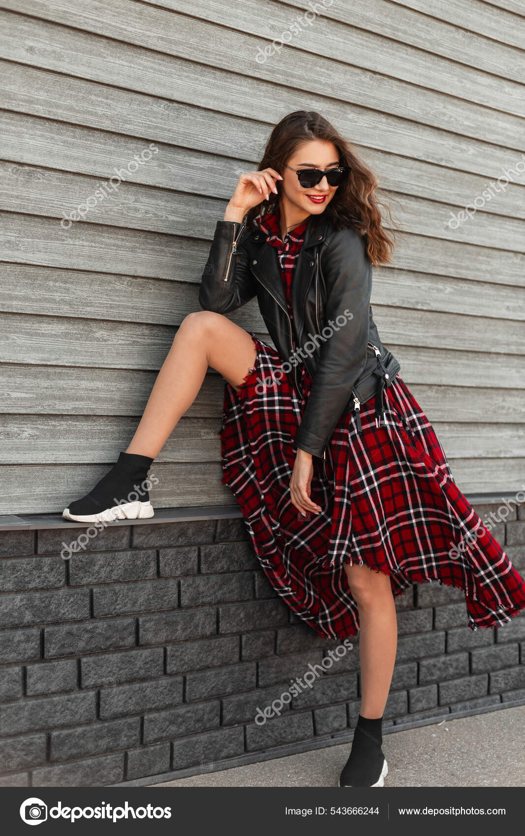 Fashionable Urban Woman Hipster Pretty Lips Fashion Youth Red Black Stock Photo alonesdj 543666244