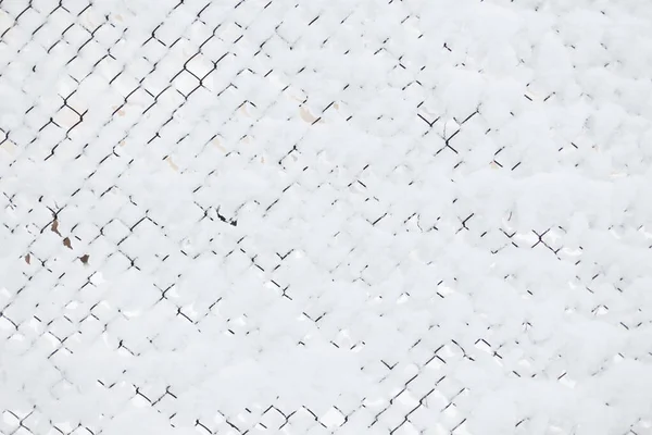 Текстура Білої Металевої Сітки Снігом Морозний Сніжний Зимовий День Тло — стокове фото
