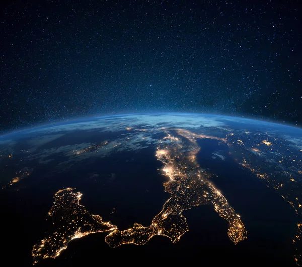 Bela Terra Planeta Azul Com Luzes Cidade Noite Europa Central — Fotografia de Stock