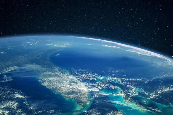 Planeta Tierra Azul Con Océano Continentes Espacio Abierto Cielo Estrellado —  Fotos de Stock
