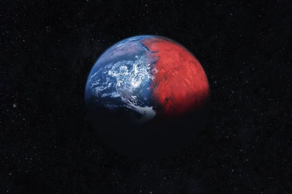 Van Planeet Aarde Naar Rode Planeet Mars Concept Planeettransformatie Klimaatverandering — Stockfoto