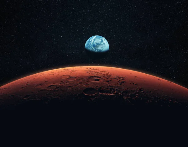Červený Hoblík Mars Modrá Země — Stock fotografie