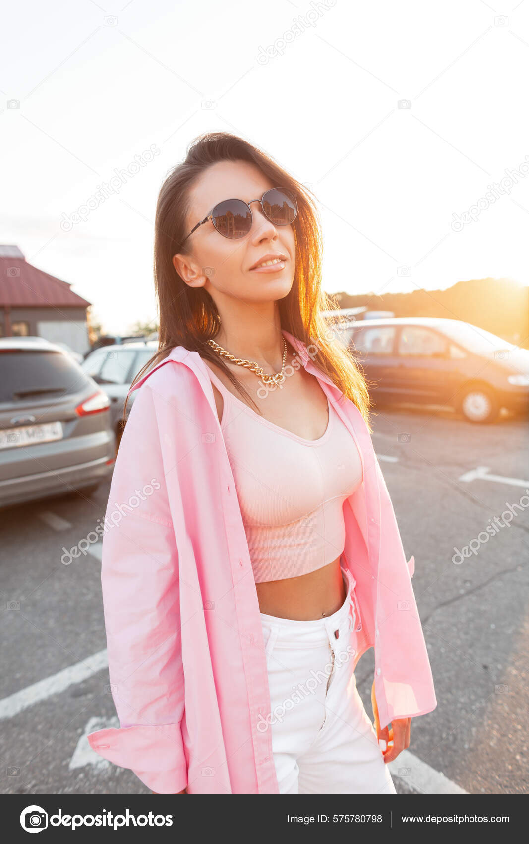 Fashion Happy Girl Trendy Sunglasses Pink Fashionable Shirt Top Golden — © alonesdj