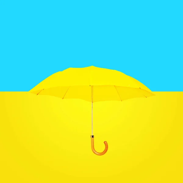 Yellow Bright Umbrella Blue Yellow Background Concept Creative Idea — Stock Photo, Image