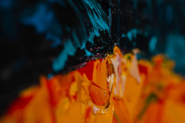 Hűvös Sötét Színes Háttér Olajfesték Sárga Kék Színű Közelkép Művészi — Stock Fotó