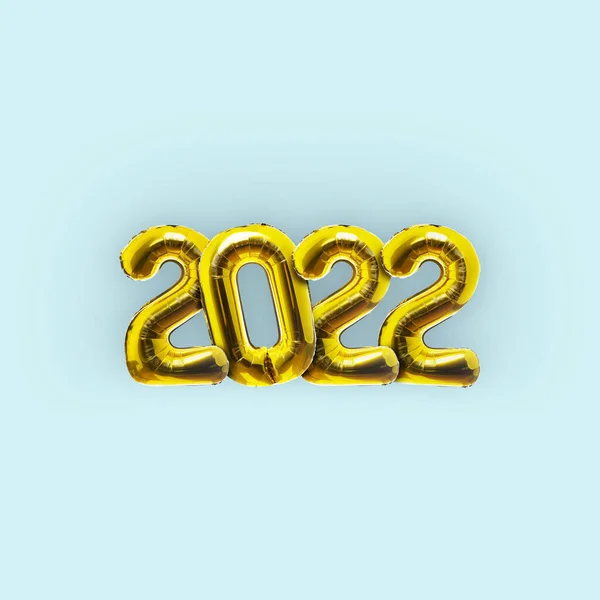 Balon Liburan Emas Tahun Baru 2022 Dengan Latar Belakang Biru — Stok Foto
