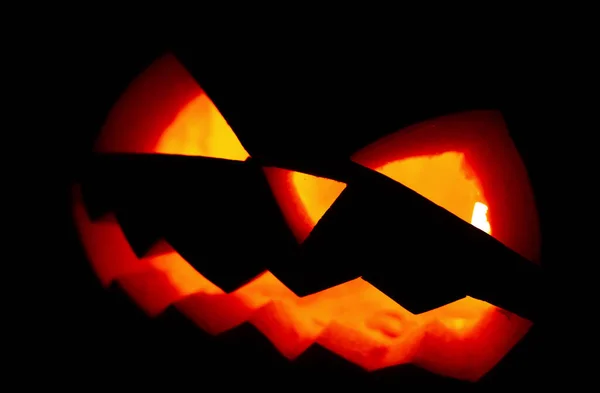 Buon Halloween Spaventoso Bagliore Zucca Nella Notte Primo Piano — Foto Stock