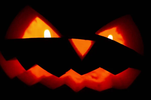 Scary Pumpkin Face Candles Glowing Night — 스톡 사진