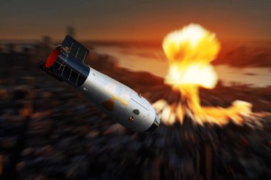 Nükleer bomba şehirde bir nükleer patlamayla uçar gider. Nükleer Dünya Savaşı.