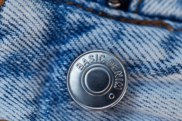 Fashionable Blue Jeans Metal Button Basic Denim Close Design Fashion — Stock Photo, Image