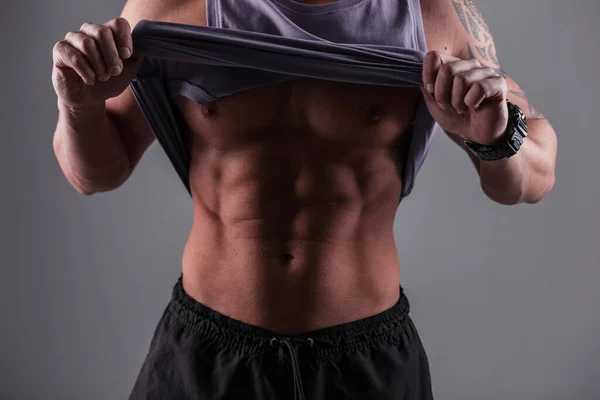 Perfect Male Athletic Body Abs Handsome Sporty Man Wearing Shirt — Stock Photo, Image