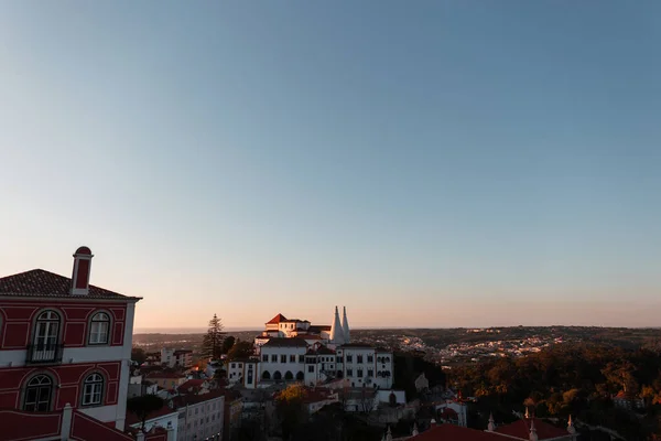 Splendida Vista Sul Paesaggio Con Castelli Edifici Parco Portogallo Tramonto — Foto Stock