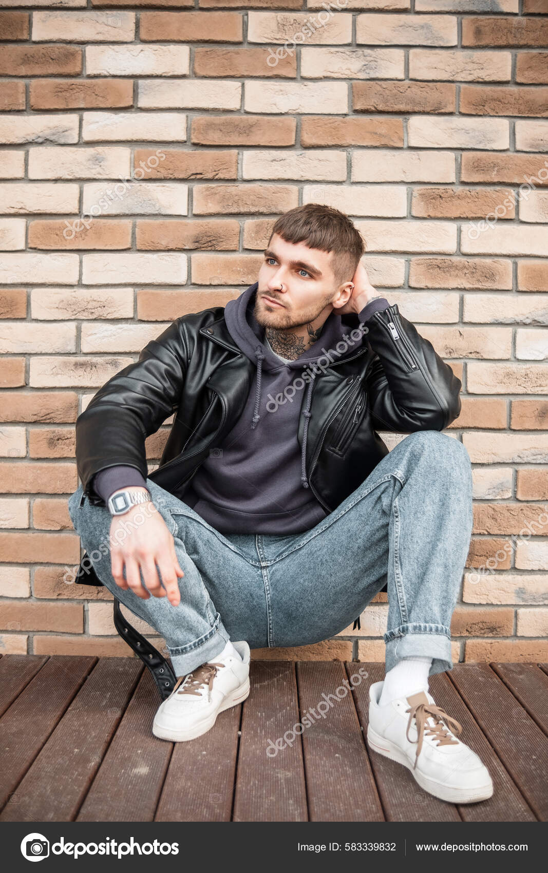 Stijlvolle Hippe Man Casual Kleding Met Jas Hoodies Jeans Sneakers